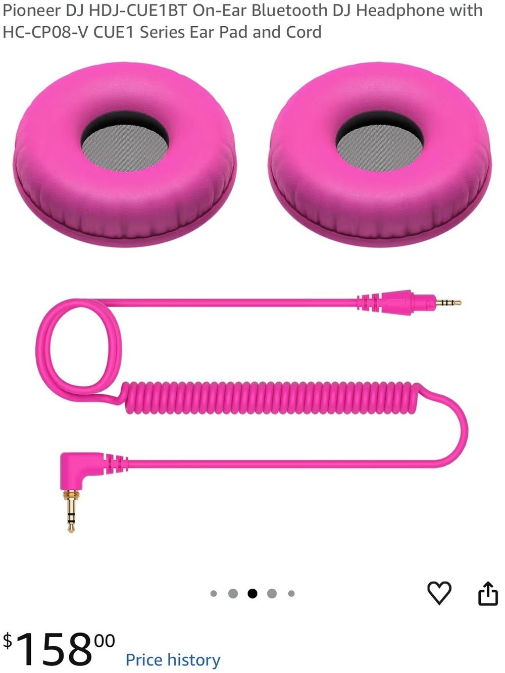 PIONEER Pink Replacement Ear Pads with Pink Coiled Audio Cable